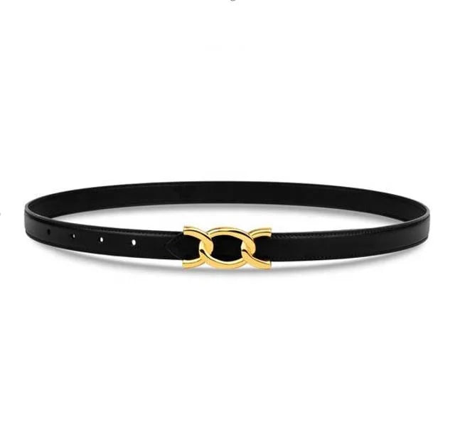 Dress Accessories Fashion All-match Women Ladies Skinny Genuine Leather Belt With Alloy Twist Buckle