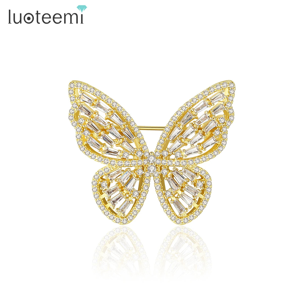 LUOTEEMI Fashion Sparking Beautiful Cubic Zircon Paved Elegant Wedding Women Clothing Coat Jewelry Butterfly Brooches