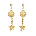 New Style Design Natural Sea Shell and Star Huggie Drop Earrings Stainless Steel 14K Gold Plated Stud Earrings