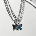 Hip Hop Street Unisex Cool Punk Blue Stainless Steel Enamel Butterfly Pendent Cuban Link Chain Necklace