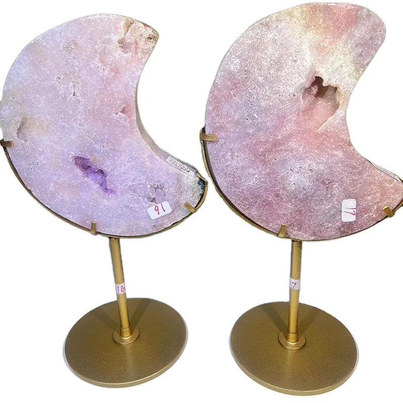 Kindfull Wholesale High Quality Pink Amethyst Druzy Moon Healing Crystal Quartz Moon Craft for Sale