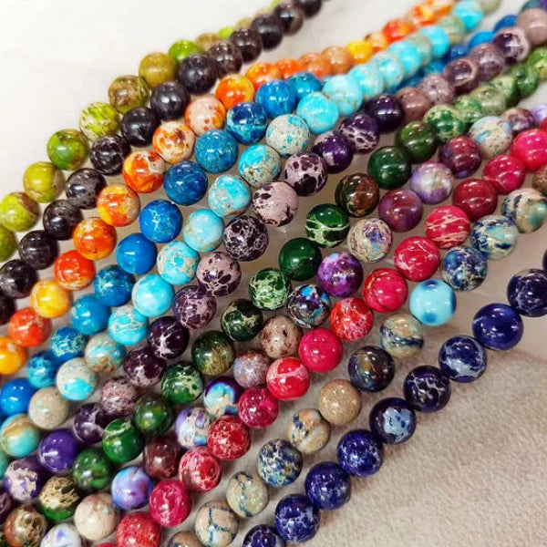 Natural Gemstone  Sea Sediment  4mm 6mm 8mm 10mm 12mm Stone Beads Bracelet Necklace  Round Healing Imperial Jasper Jewelry