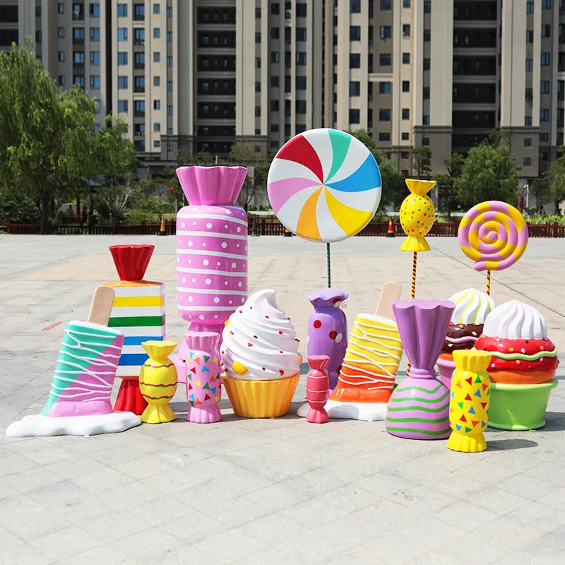 Giant Dessert Ornament Lollipop Cupcake Candy Ice Cream Cone Sculpture for Christmas Theme Party Event Decoration Display
