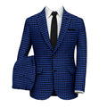 Blue Houndstooth Suits for Men Blazer Classic Notched Lapel Two Piece Jacket Pants Terno Masculinos Completo Men Suits
