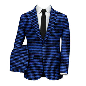 Blue Houndstooth Suits for Men Blazer Classic Notched Lapel Two Piece Jacket Pants Terno Masculinos Completo Men Suits