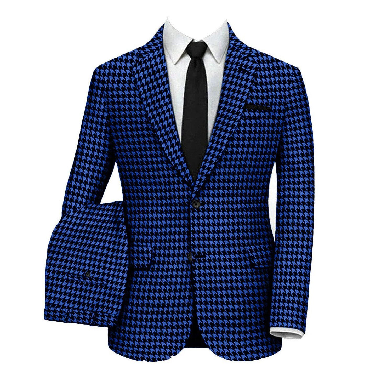 Blue Houndstooth Suits for Men Blazer Classic Notched Lapel Two Piece Jacket Pants Terno Masculinos Completo Men Suits