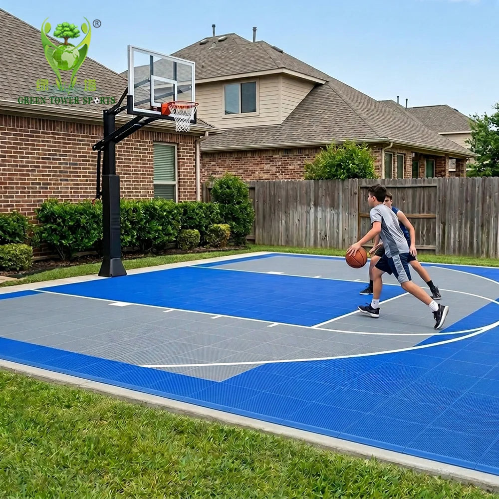 15.8mm Heavy Duty Double Layer Backyard Court Flooring DIY Interlocking PP Tiles for Home Basketball and Multi-Sport