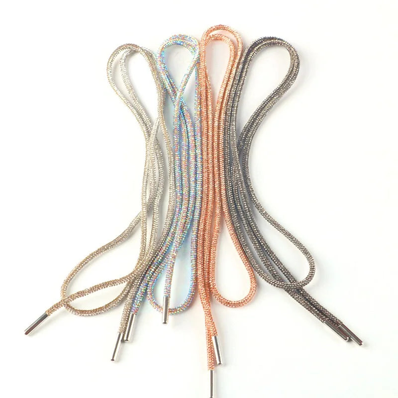 SINRONG  Glass Rhinestone Shoelaces Charm Rope Hat with Diamond Crystal for Garments and Bags