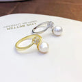 R808 8-9mm Natural Freshwater Pearl Ring Accessory 925 Sterling Silver Adjustable Size Engagement Jewelry Ring for Women