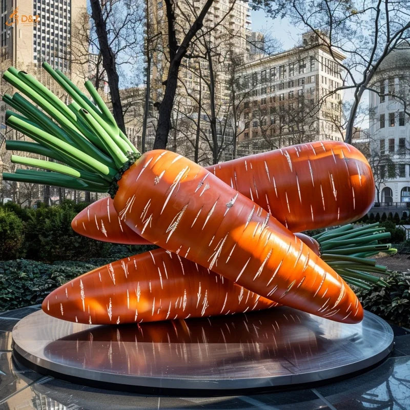 City Landscape Modern Spray Paint Art Large Metal Cropper Carrot Sculpture Stainless Steel Orange Carrot Statue for Garden Decor