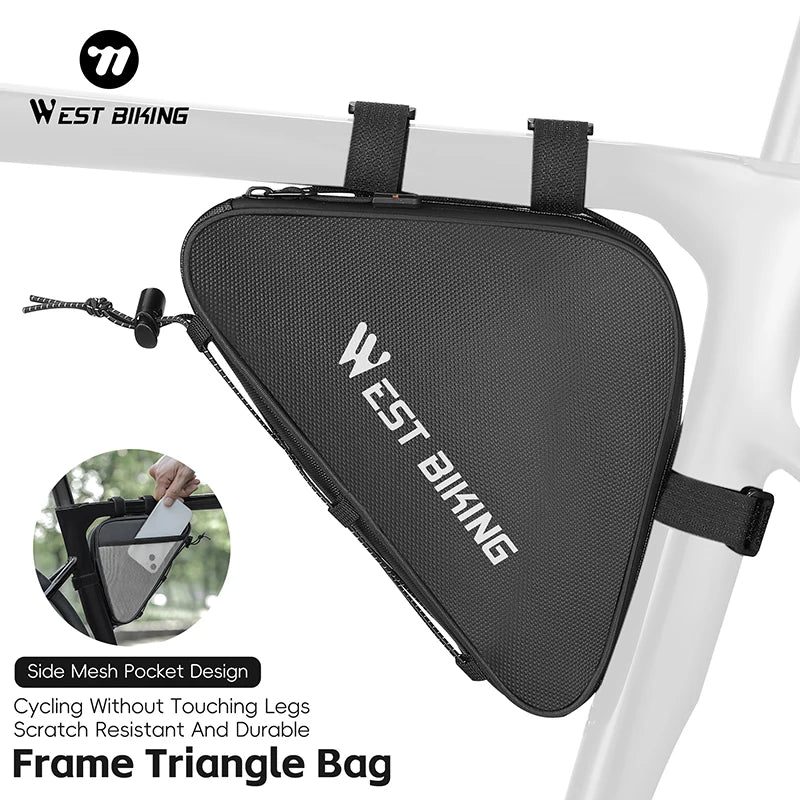 WEST BIKING 900D Leather Scratch Resistant Bike Frame Bag Waterproof Narrow Edge Design Triangle Bicycle Bag with Mesh Pocket