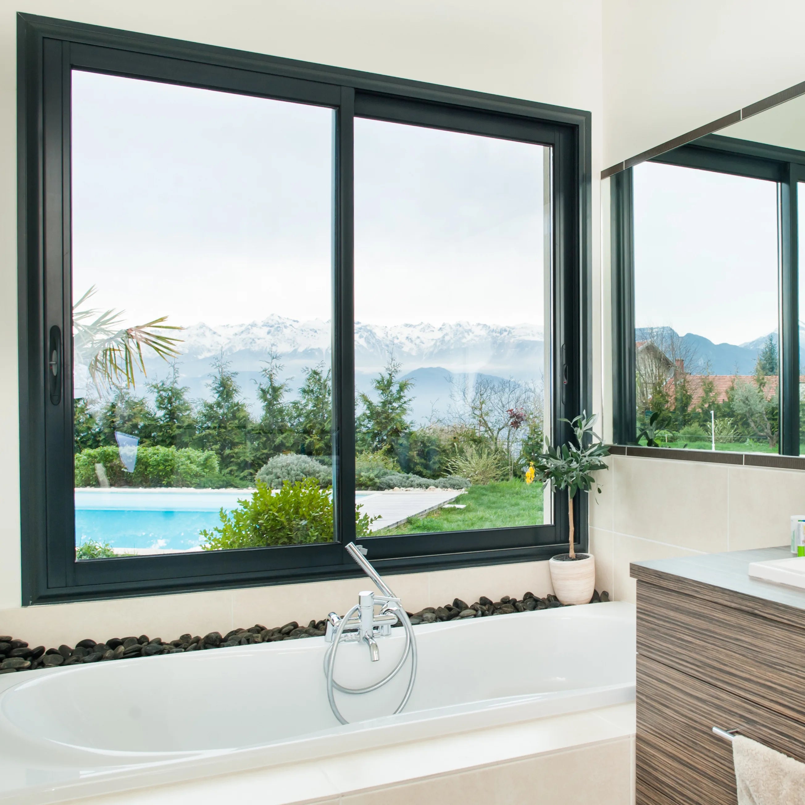 TOMA Modern Double Glass Sliding Window Aluminum Alloy Frame for Apartments or Houses Horizontal Opening Pattern