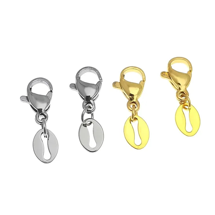 Wholesale DIY Jewelry Components Stainless Steel Lobster Clasps in Sizes 9mm 10mm 11mm 12mm with Jump Ring and Coffee Beads