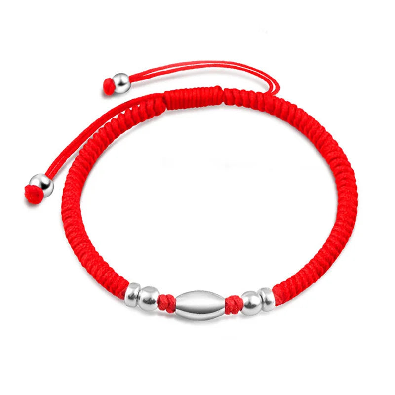 Good Luck Charm 925 Sterling Silver Olive Beads Adjustable Friendship Wish Red Rope String Red Bracelet for Protection