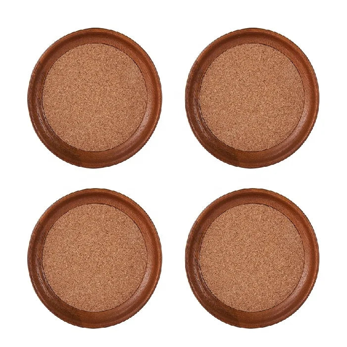 Paulownia Wood Cork Coasters Classic Eco-Friendly Bar Coaster Set of 4 Natural Wood and Cork Stackable Drink Coasters