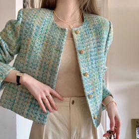 Checkered Small Fragrant Coat Women's Autumn New Style Elegant Weaving Short Top Clothes Women's