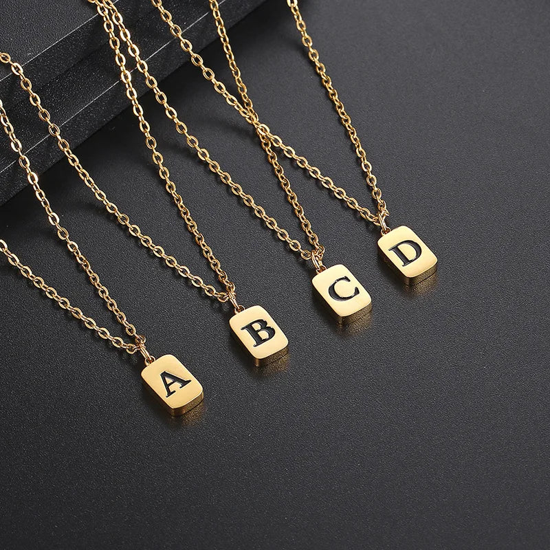 Black Enamel Finish Waterproof Tarnish Resistant Necklace 18k Gold Initial Letter Necklace for Women
