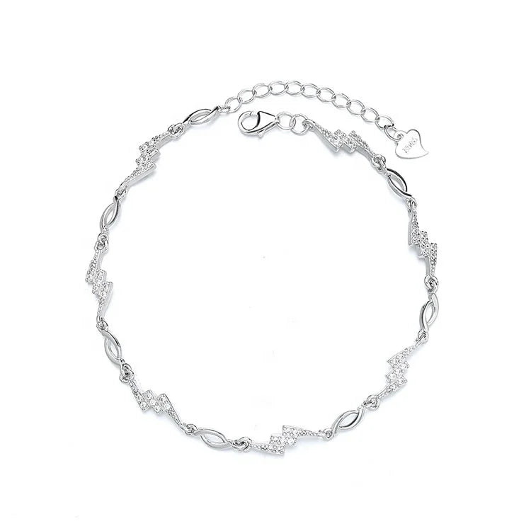 Sterling Silver 925 Thick Chain Bracelet with Flash Charm 17+3cm Bracelet for Women