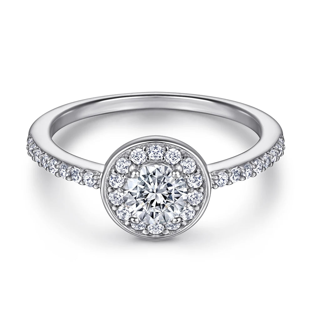 Classic Solitaire Rings Round Cut Thick 925 Sterling Silver Engagement Wedding Ring