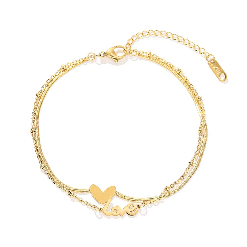 Anklets Stainless Steel Foot Jewelry Heart Beat 18k Gold Letter Stainless Steel Anklet Chain Women