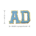 Ready Ship Chenille Patches Blue Letters Laser-cut Border Embroidered Technics for Clothing Iron-On Patches for Hats Wholesale