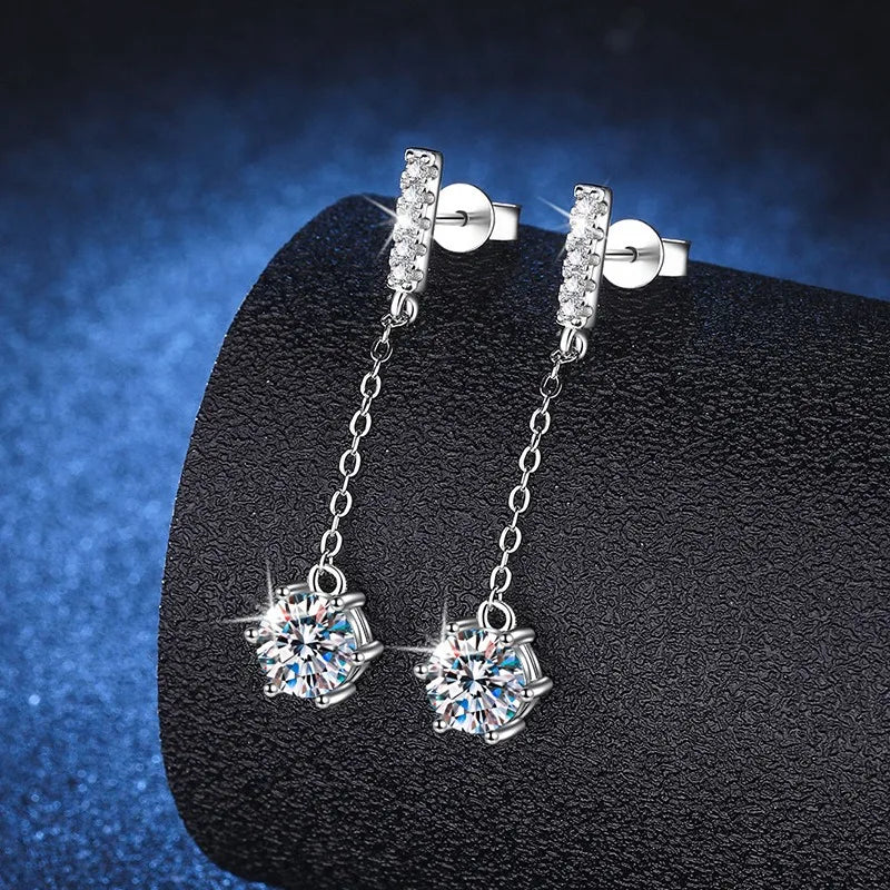 Elegant VVS1 Moissanite Drop Earring 925 Sterling Silver 1ct Moissanite Earring Luxury Long Moissanite Diamond Earring Women
