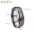 POYA Jewelry 8mm Mens Wedding Bands Hawaiian Koa Wood and Abalone Shell Tungsten Carbide Rings Comfort Fit Engagement MEN'S Gift