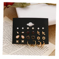 12Pcs/Set Earring Set Gold Color Pearl Flower Earrings for Women Jewelry Wholesale
