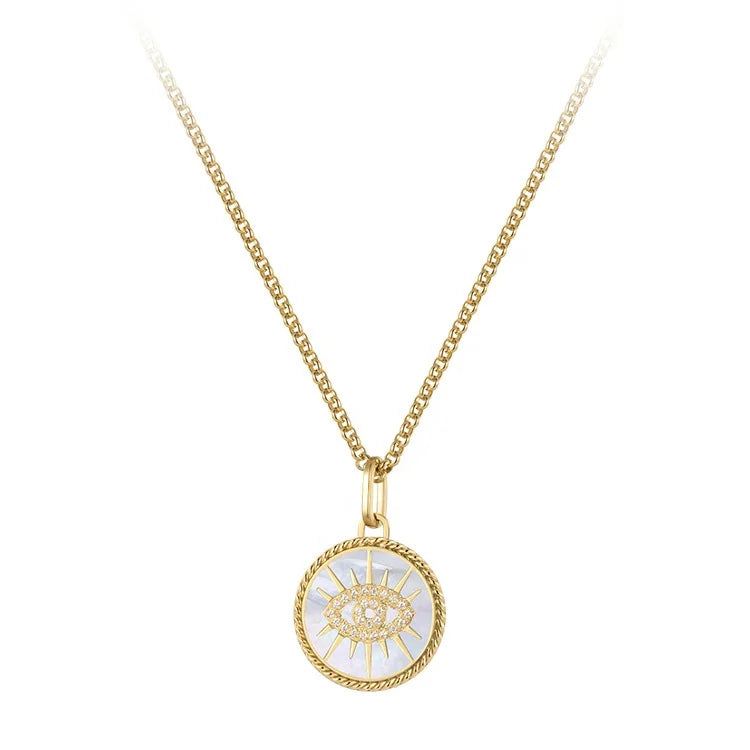 LILIFLOR 18K Gold Plated Stainless Steel Jewelry Chain Link Shell Eye Zircon Pendant for Women Accessories Necklaces P223287
