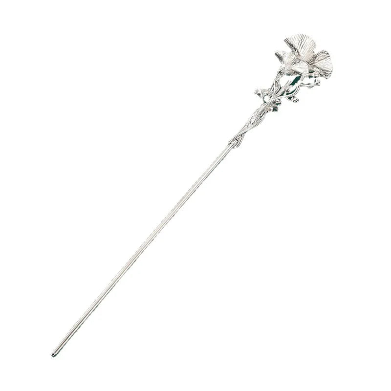 Chinese Style Hair Sticks Women Gingko Leaf Silver Plated Hairpins Hair Clip Pins Wedding Hair Accessories Jewelry