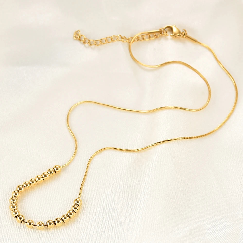 Fashion Dainty Stainless Steel Jewelry 18K Gold Plated Clavicle Chain Stainless Steel  Bead Necklaces for Women
