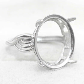 Sterling Silver 15*18mm Semi Mount Ring Empty Frame Blank Support Claws Setting S925 Base Holder Without Center Stone for Inlay