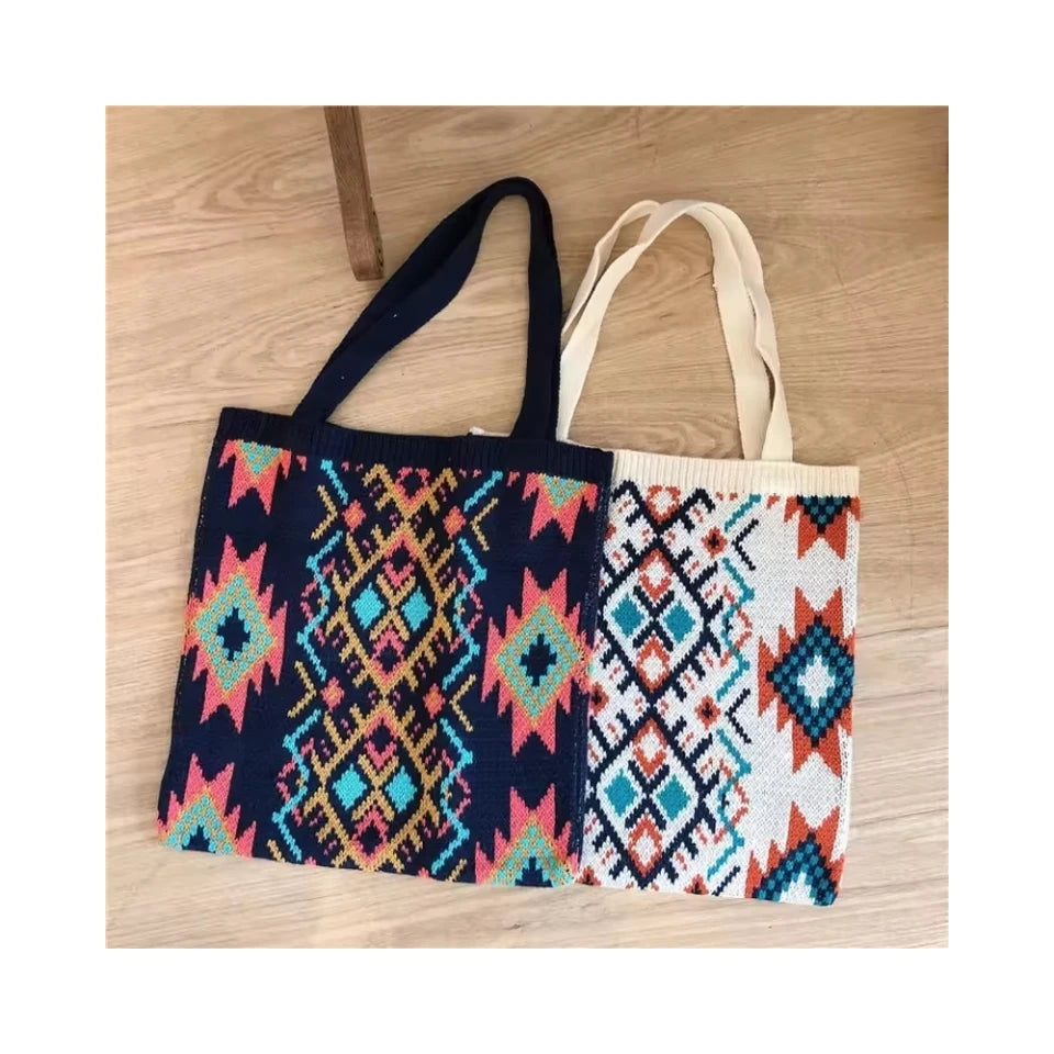 Ins Popular New Design Colorful Knitted Cotton Tote Bag Women Tote Shopping Bag for 2025