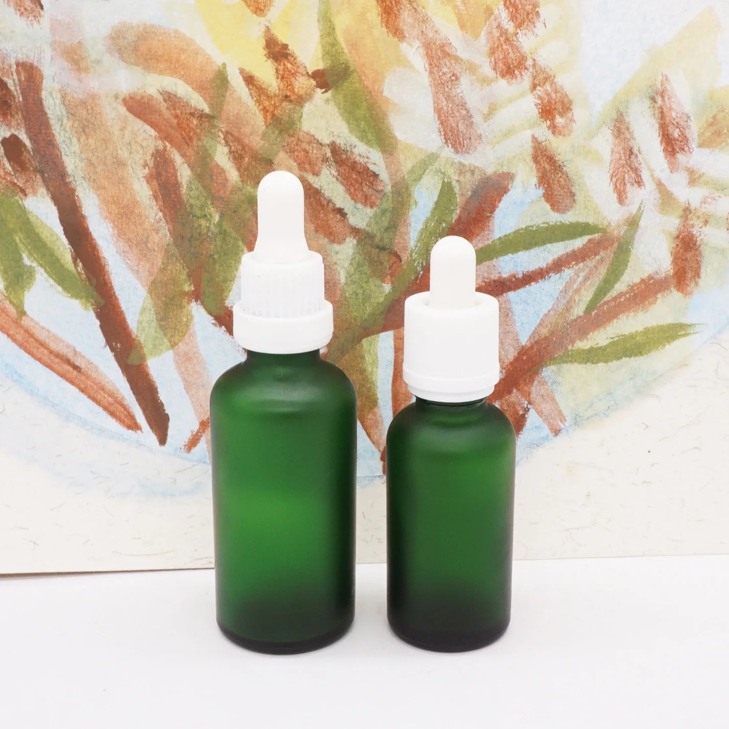 50ml Dark Green Hair Oil Glass Bottle with Black Stoppers