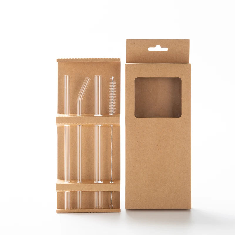 2022 for  Top Selling Reusable 8mm High Borosilicate Glass Straw Set Custom Logo Drinkware Accessories