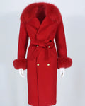 High-end Classic Long Women Winter Cashmere Wool Trench Coat Real Fox Fur Square Collar Wool Blends Women Coat