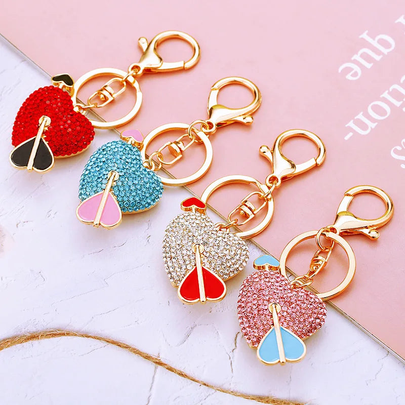 Wholesale Heart Shape Crystal Rhinestones Love Key Ring Gold Plated Heart Metal Keychain Valentine Gift