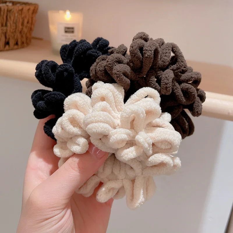 Fall Winter Girls Women High Elastic Hair Tie Scrunchie Tube Ribbed Seamless Microfibre Towel Hand Curling Volumising Scrunchies
