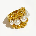 New Arrival 18K Gold PVD Plated Stainless Steel Wide Layered Fixed Pearl Rings for Women Girls