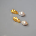Stylish Elegant Vintage Gold Irregular Texture Baroque Pearl Earrings Ear Stud Fashion Jewelry Accessories