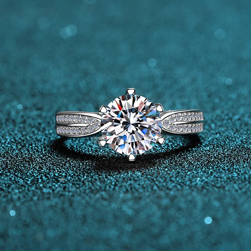 Classic Silver 925 Original 0.5-2 Carat Diamond Test Past  Round Excellent Cut Sparkling Moissanite Star Queen Gemstone Ring