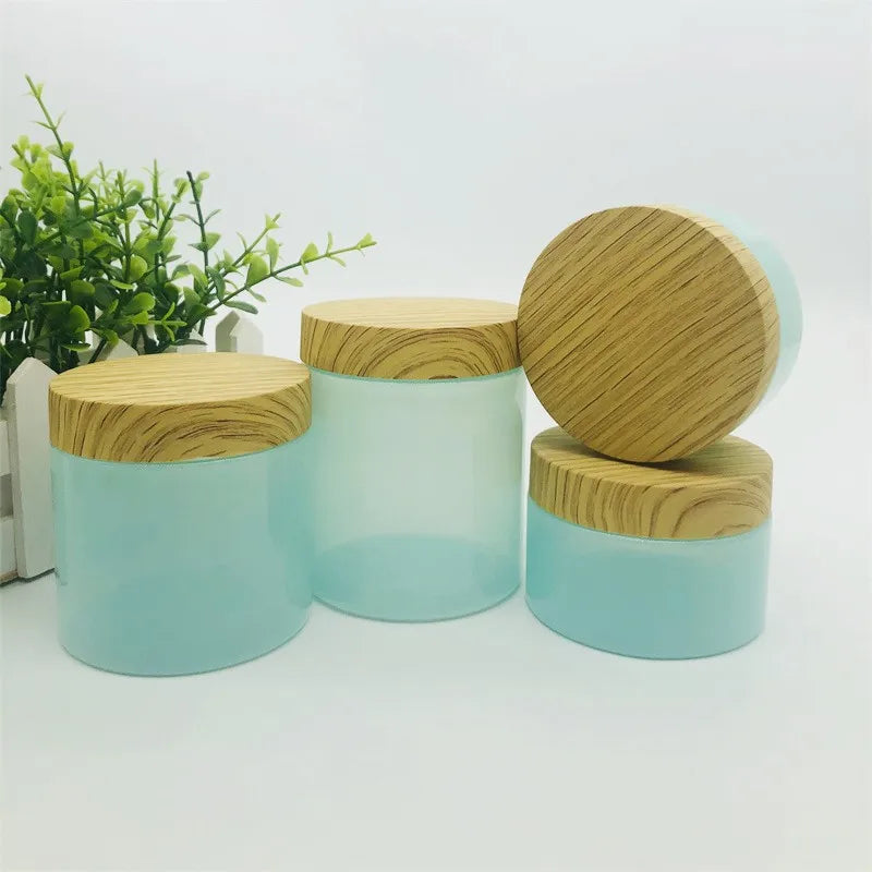 1OZ 2OZ 4OZ 6OZ 8OZ PET Plastic Cosmetic Container Frost Cream Jar with Wood Grain Lids for Powder Containers