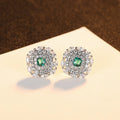 Fashion Jewelry 925 Sterling Silver Artificial Emerald Halo Stud Earrings for Women Girls Christmas Wedding Gifts Hypoallergenic