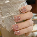 Wholesale Short Square Cat's Eye False Nails Oink Color Silver Edge Full Cover Press-on Design with Shining Effect