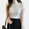 2024 Women's Summer Tight Knitted Short-sleeved T-shirt Sweaters Solid Color Knitted Thin 14GG Knitwear Can Add logo