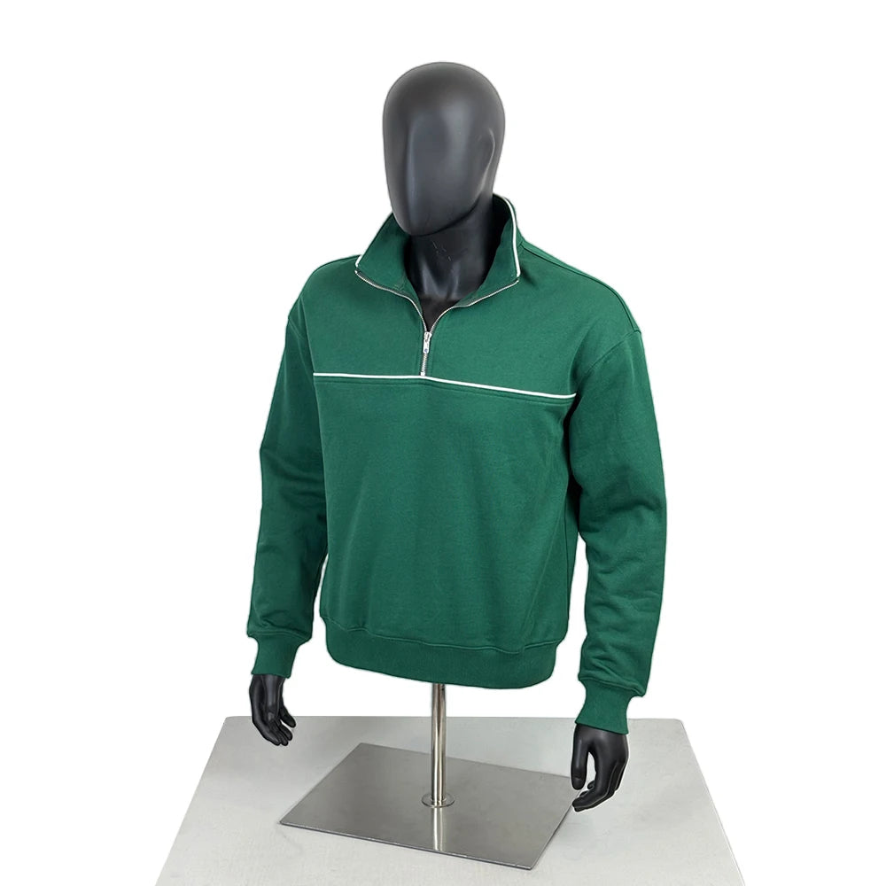 TOPSHOW Custom Logo Sustainable Anti-pilling Half Zip Pullover Drop Shoulder High Neck Quarter Zip Sweatshirt for Men