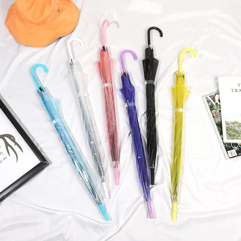 Mixed Color Clear Transparent Rain Umbrella PVC Rain Dome Wedding Party Umbrella Adult Long Handle Straight Stick Small Umbrella