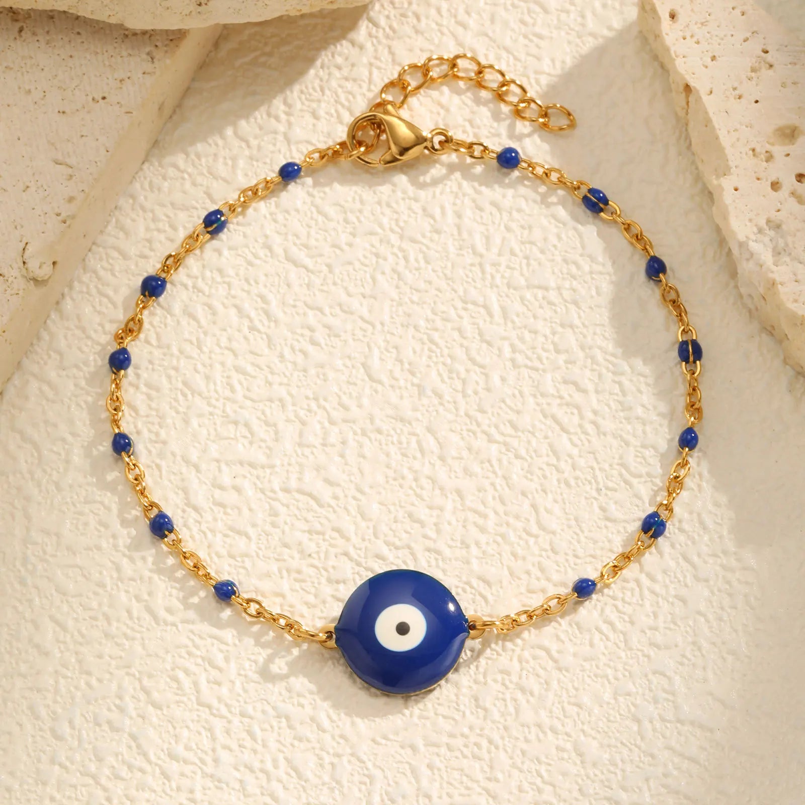 Personalized Jewelry 18K Gold Plated Waterproof Dark Blue Devil's Eye Resin Stainless Steel Bracelet