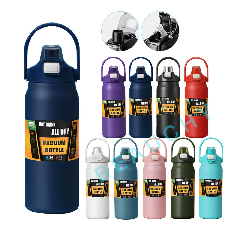 Wholesale 26oz/32oz/40oz/50oz Stainless Steel Double Wall Vacuum Insulated Flask Water Bottle with Straw & Handle & Lid