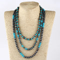Women Vintage Customs Western Jewelry Turquoise Beads Necklace 3 Layer Gray Drawing Navajo Pearl Necklace